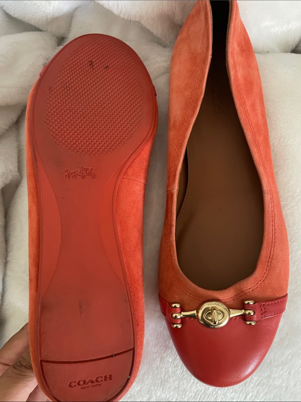 Coach Orange Leather & Suede Ballet Flats - Picture 2 of 5